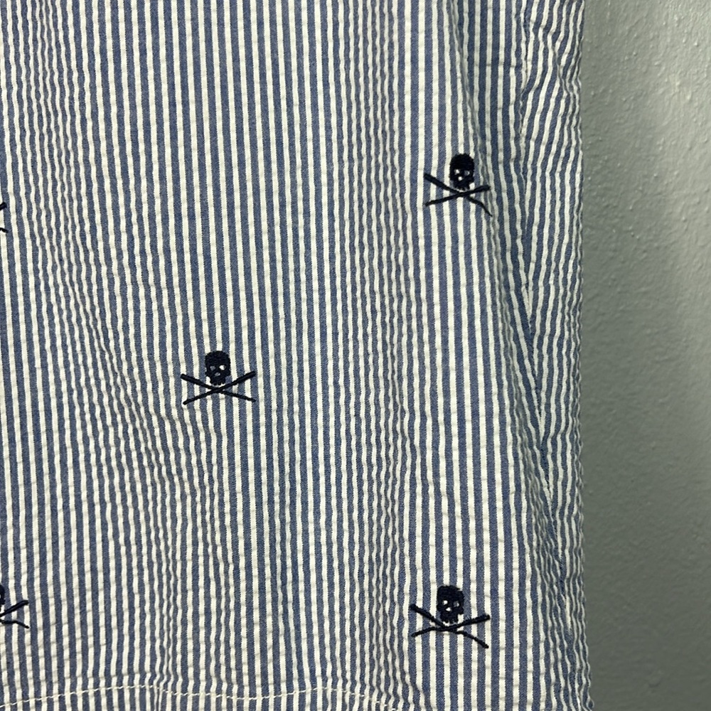 Polo Ralph Lauren Blue & White Stripe Seersucker Skull Embroidered Shorts 36 - Picture 3 of 7
